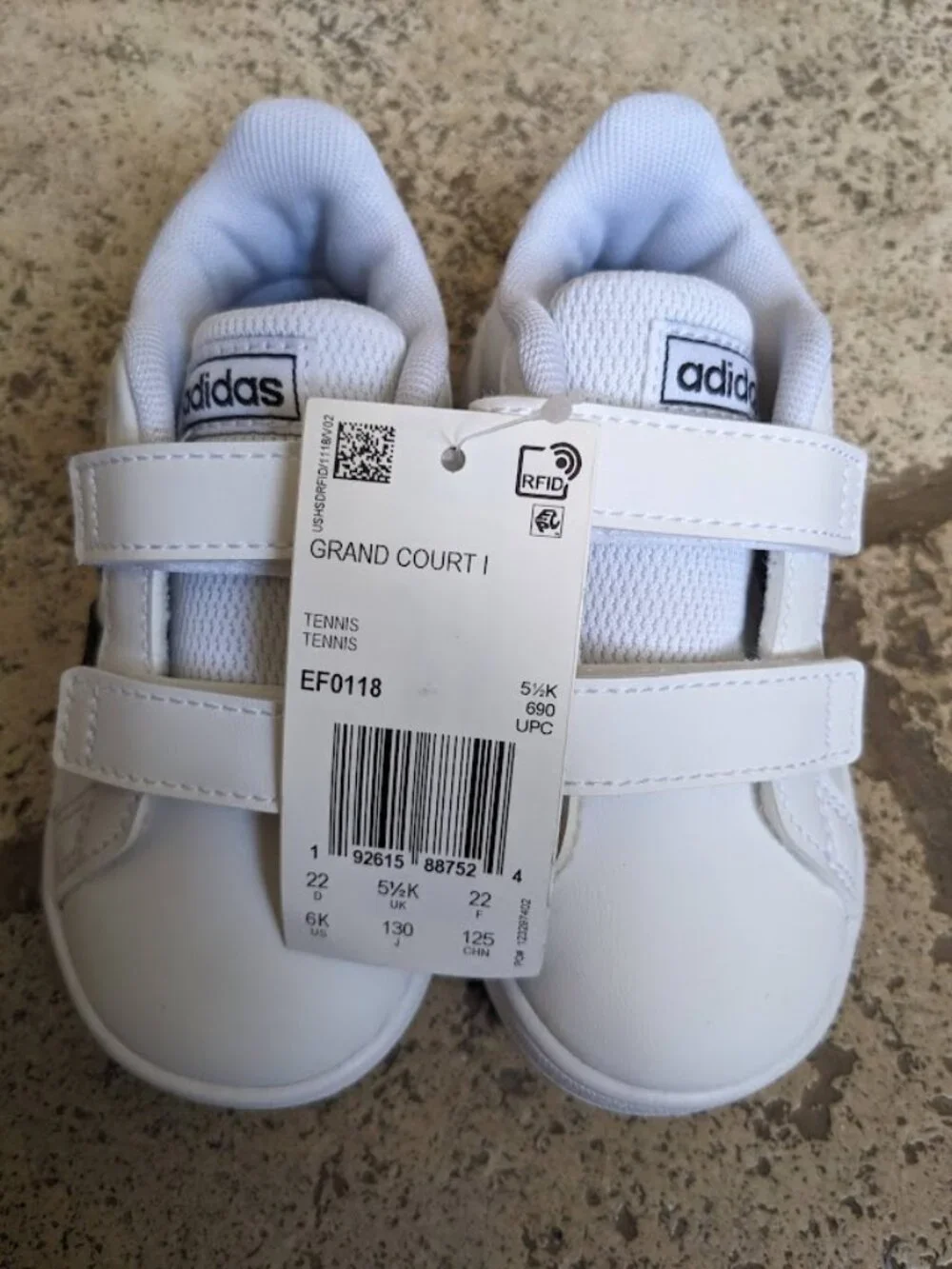 BRAND NEW ADIDAS GRAND COURT VELCRO BLACK AND WHITE SHOES BABY SIZE 6